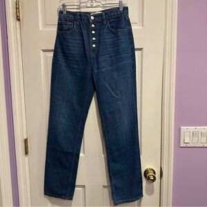 Reformation High-Rise Button-Fly Jeans in Dark Blue
